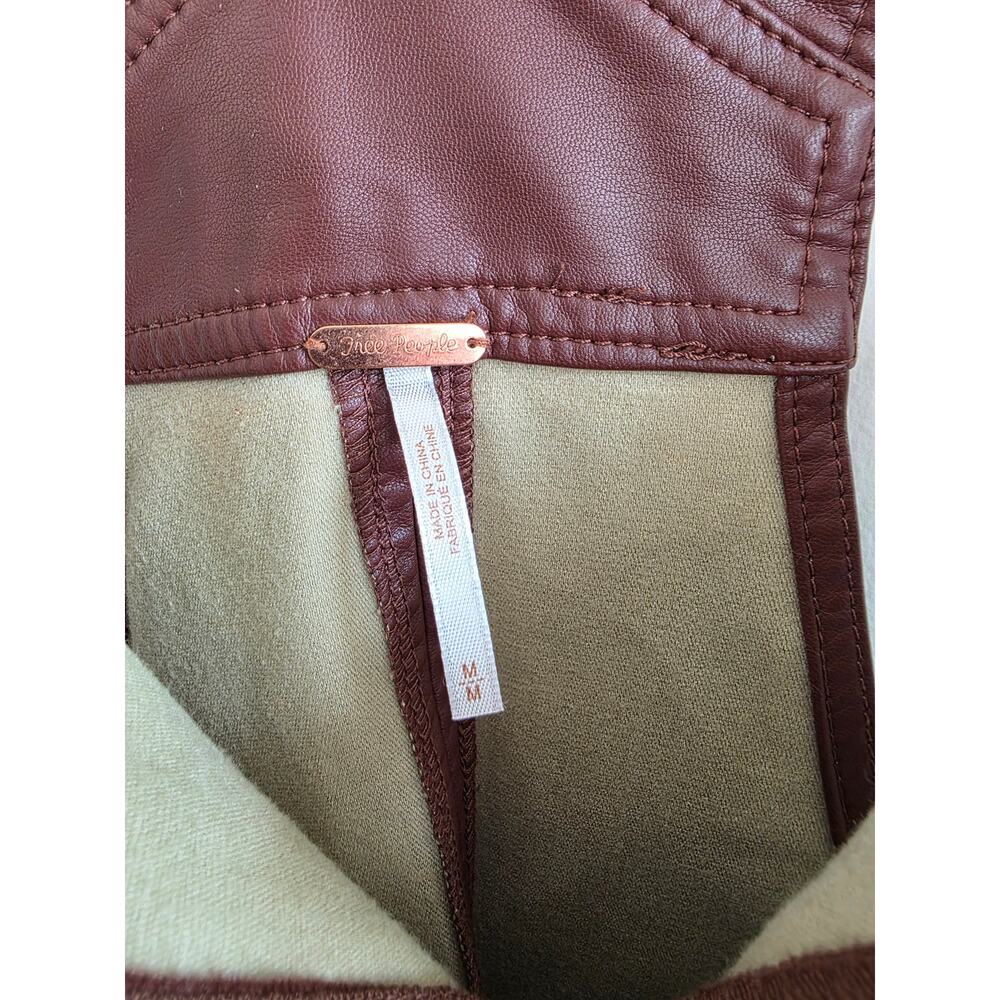 Free People Faux Leather Pinafore Bib Overall Jumper Brown Size Medium - Picture 2 of 8